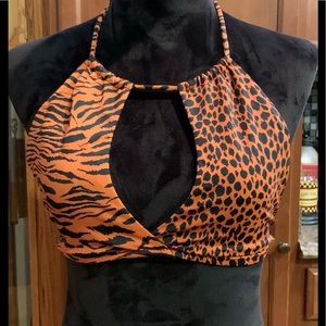 Victoria Secret Orange and Black Halter Neck Tie Bathing Suit Top Size Medium